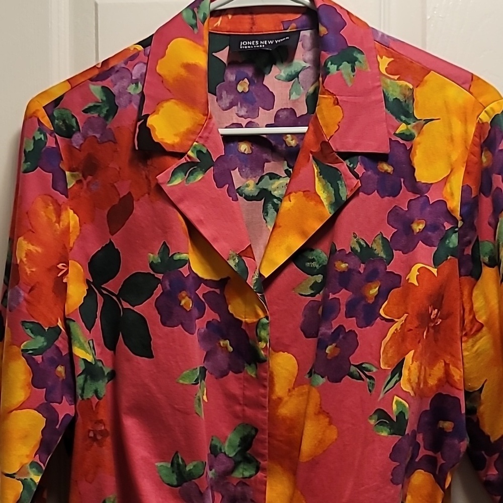 Jones New York Multicolor Floral Blouse Size Large - Picture 2 of 7